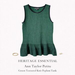 Ann Taylor Petite Green Black Knit Peplum Tank Top XS Petite Stretch
